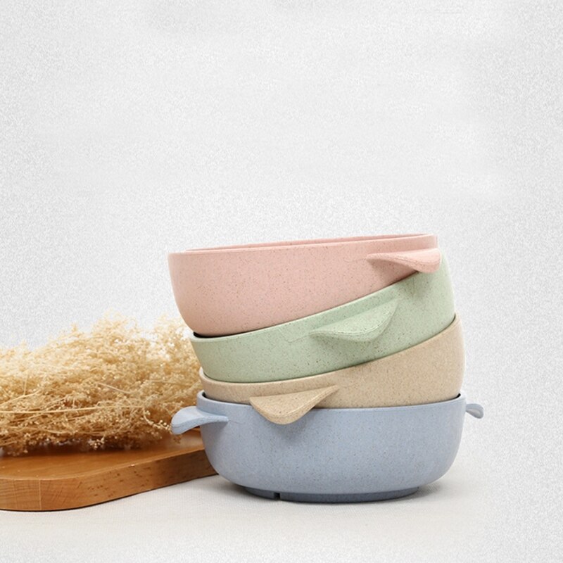 Conjunto de utensílios de mesa de palha de trigo bebê tigela de jantar crianças dos desenhos animados prato de jantar colher de tigela de treinamento do bebê para crianças