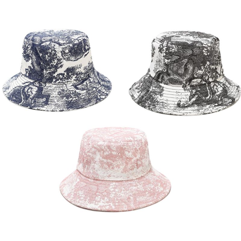 Unisex blækmaleri vintage spand hat slipsfarvet trykt udendørs fiskerhue  lx9e