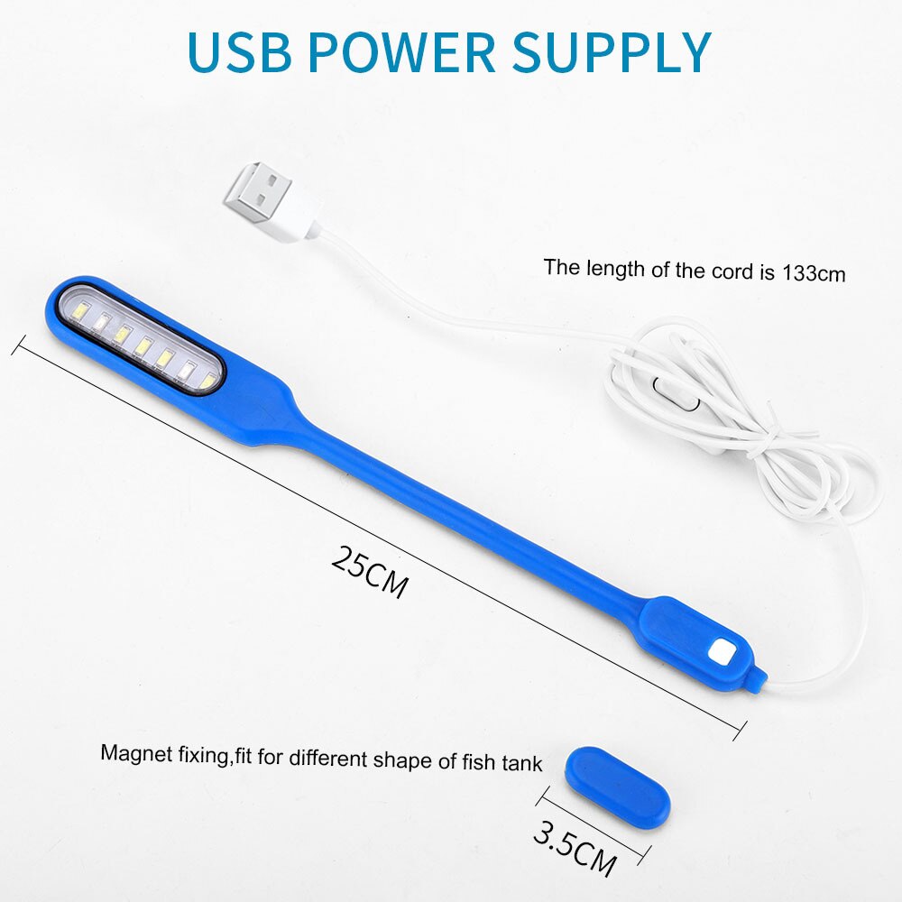 Lámpara LED para acuario, luces con Clip de fijación magnética, giratorio de 360 grados, USB, 3W
