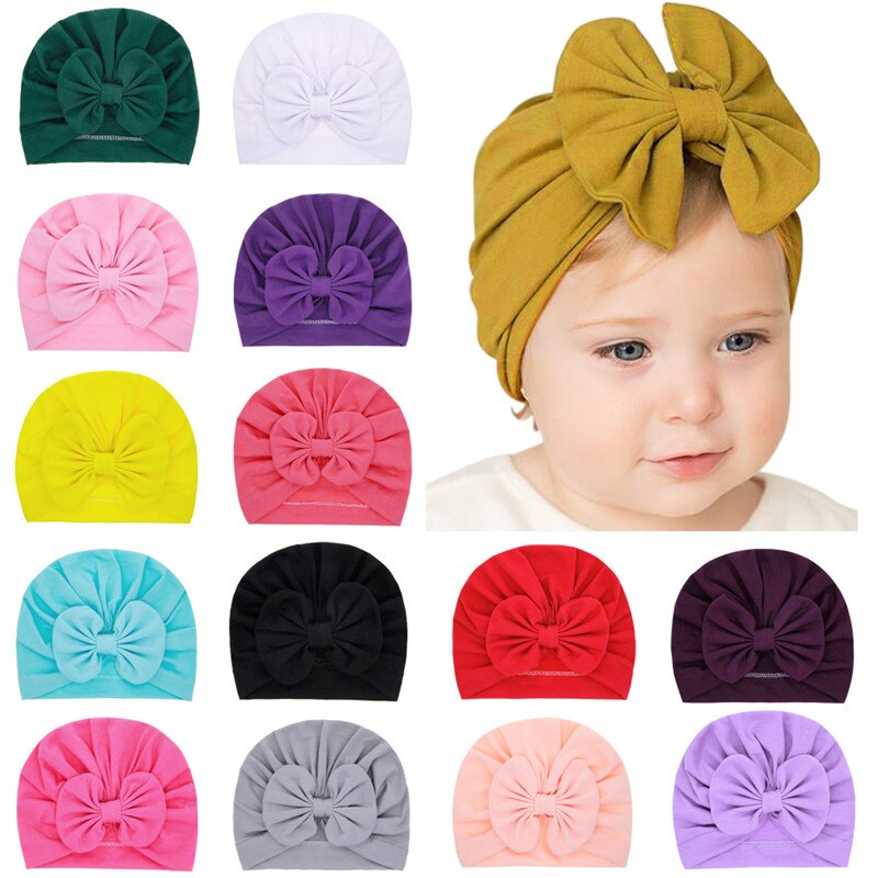 Babymössa för flicka pojke bomull baby mössa med rosett elastiska barn hattar spädbarn småbarn tillbehör baby pojke hatt: Skickas slumpmässigt