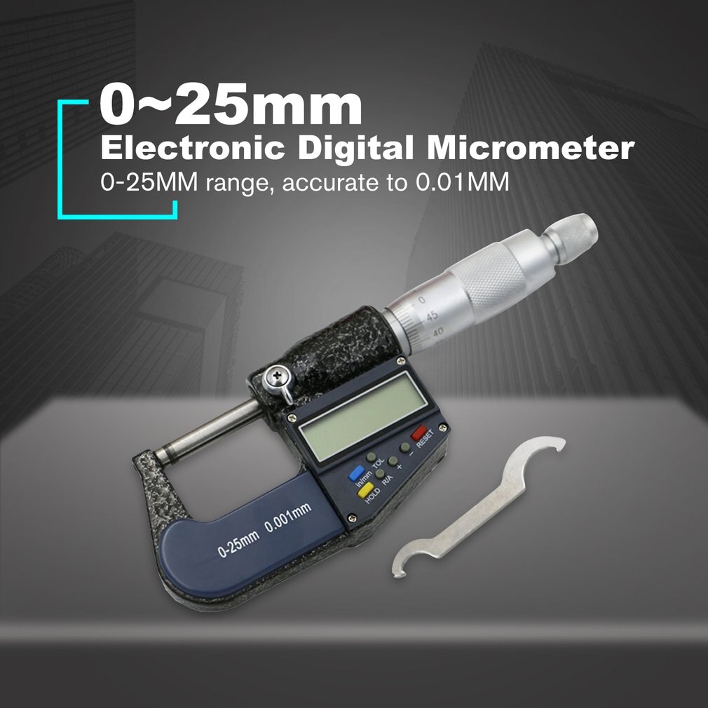 LCD Digital Outside Micrometer 0-25mm/0.001mm Electronic Gauge Vernier Caliper Meter 7 keys Carbide Tip Measuring Tools
