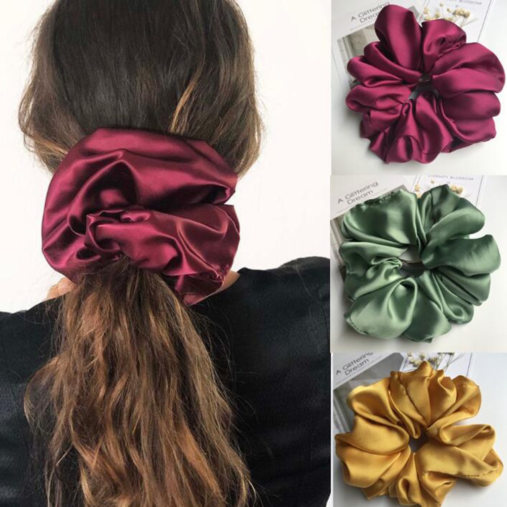 Overdimensionerede scrunchies store gummihårbånd elastiske hårbånd girs hestehaleholder glat satin scrunchie kvinder hår tilbehør