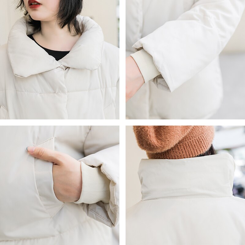 Løse damejakker til vinter koreansk stil solid kvinde parkaer brødjakke stander krave tyk bomuld kvindelig kold frakke outwear
