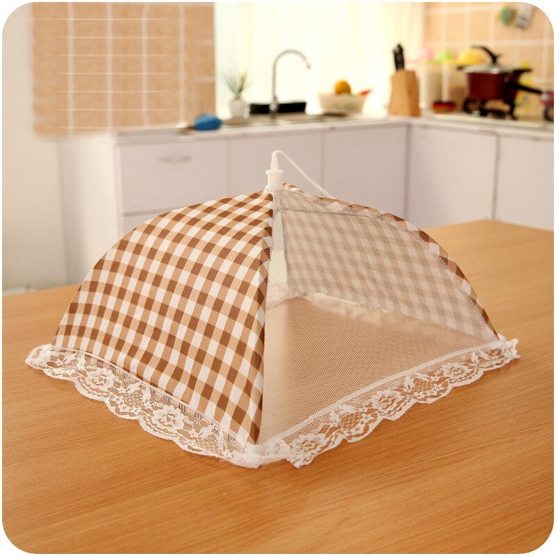Cuisine plié couverture alimentaire parapluie demi clair maille hygiène grille alimentaire plat couverture ustensiles de cuisine couvrant prévenir la poussière poussière repas crique: beige