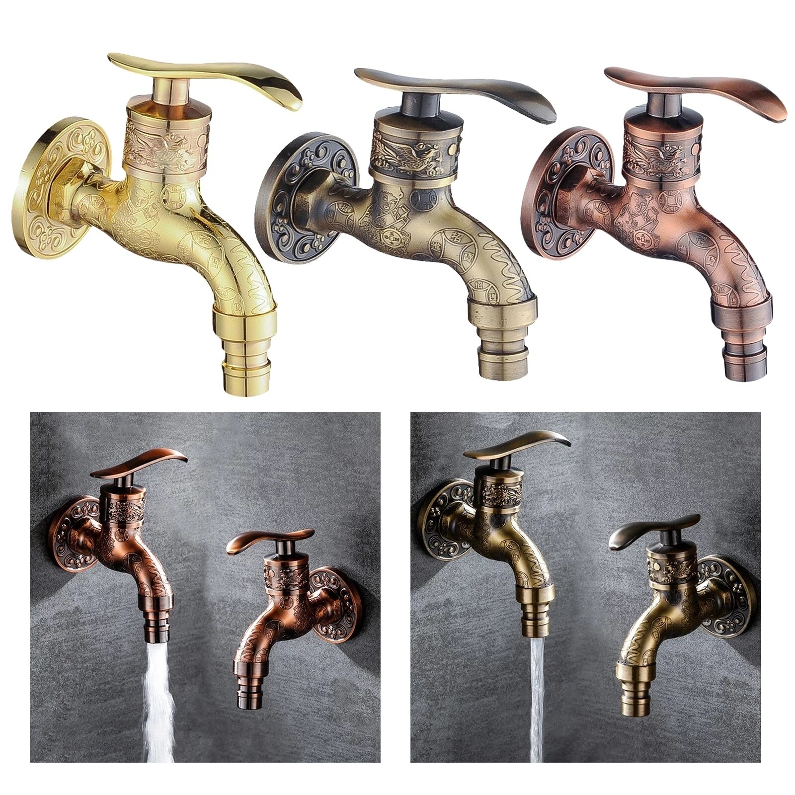 Retro Kitchen faucet Wall Mount ZincAlloy Antique Bibcock Garden Washing Machine Faucet Hose Single Cold Tap For Bathroom faucet