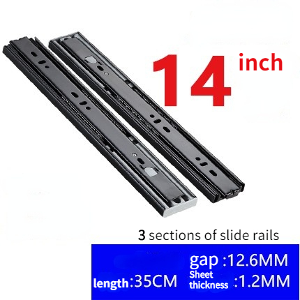Stainless Steel Drawer Slides Three-section Rebound Slides Furniture Cushioning Damping Slides Smooth and Silent Slides: black 14 inch 35cm