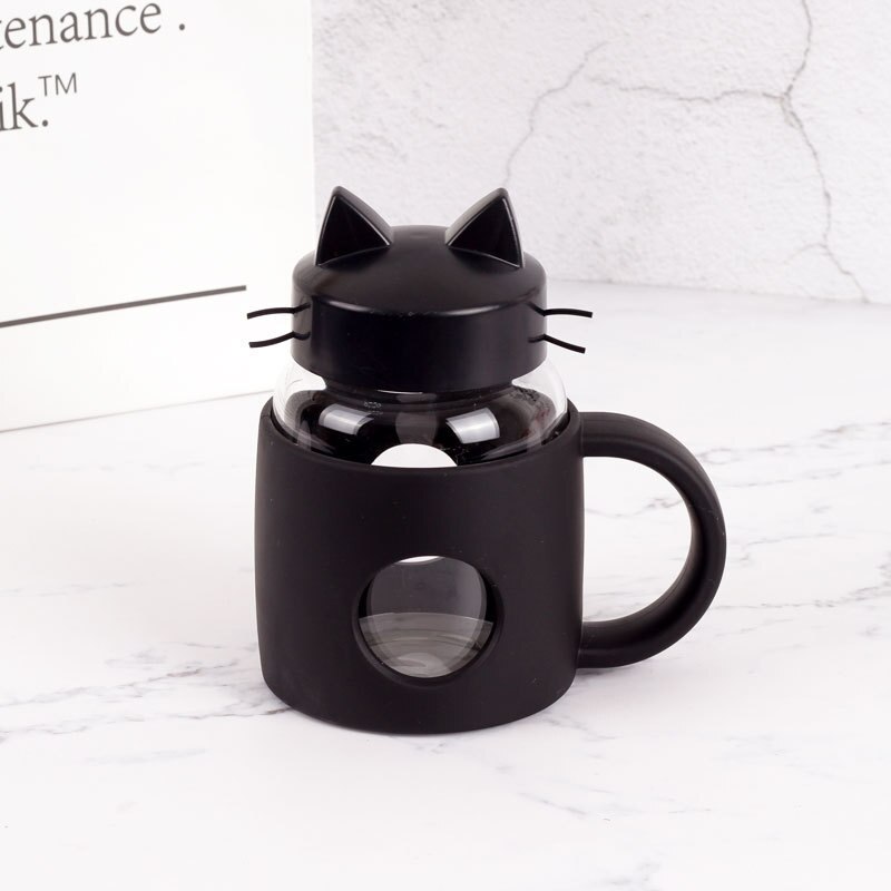 280 ml keramisk mugg 3d katt nyhet glas kopp katt ansikte muggar kaffe te mjölk frukost mugg: Svart