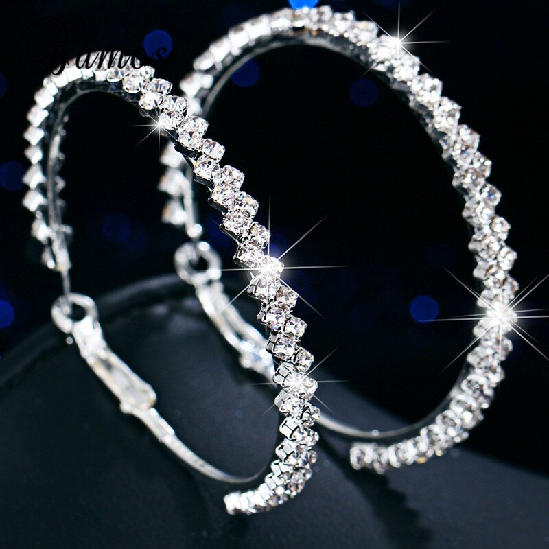 Bamos Simple Geometric Hoop Earrings For Women Luxury White Rhinestone Circle Earrings Wedding Crystal Jewelry