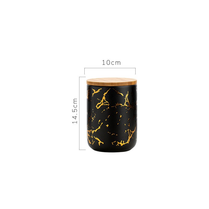 European Ceramic Storage Jar with Lid Marble Texture Kitchen Seal Cereal Dispenser Living Room Desktop Golden Stroke Candy Jar: A-medium
