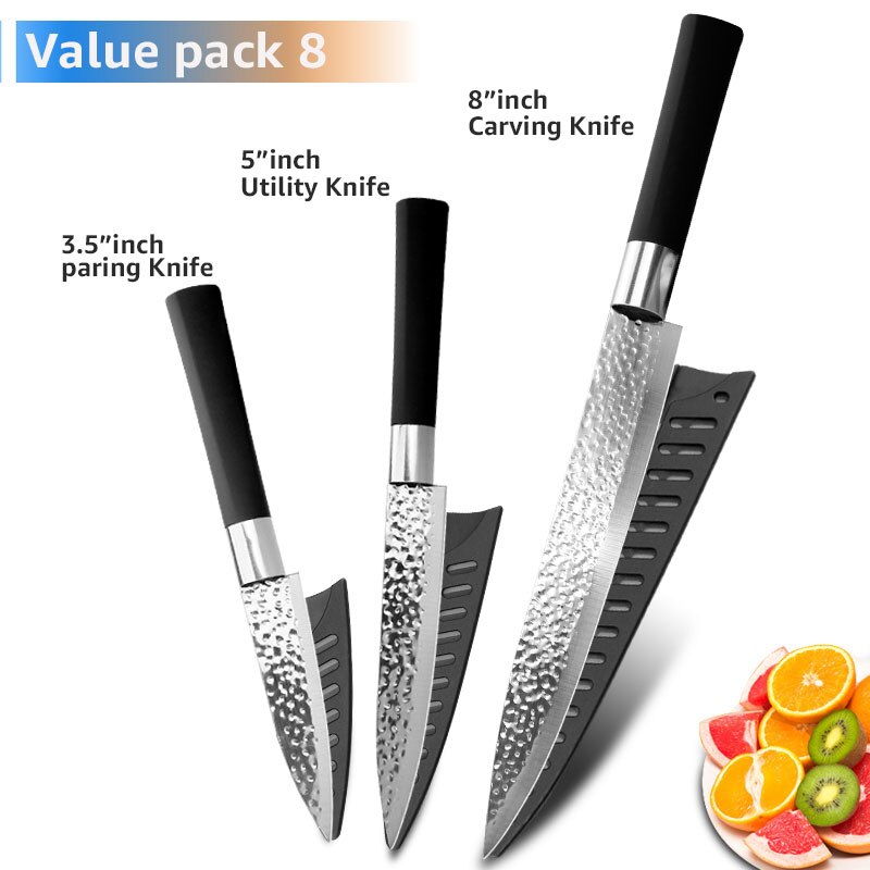 Chef Messen 6 Set Professionele Japanse Keukenmessen Hoge Carban Rvs Vlees Cleaver Fruit Mesje Koksmes: H