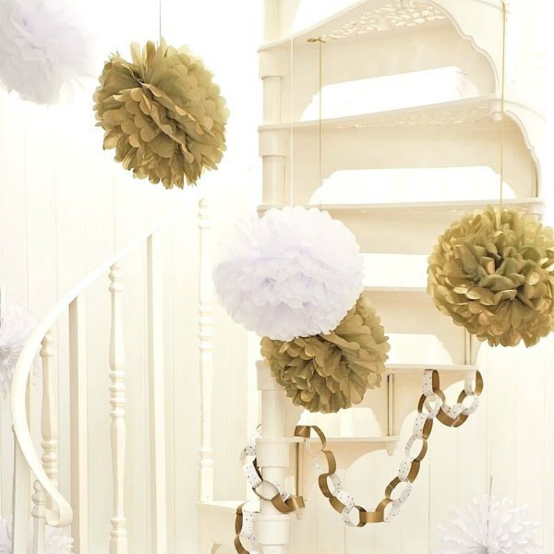 Mixed Size Gold Silver Chinese Tissue Paper Artificial Flower Balls Wedding Decoration Crafts Party Home Festive Events Supplies