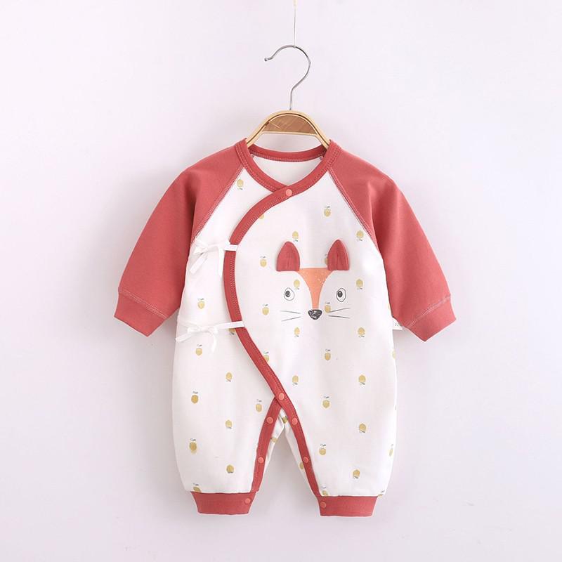 Pasgeboren Baby Jongen Meisje Jumpsuit Puur Katoen Leuke Leeuw En Kleine Vos Lange Mouwen Jumpsuit Baby Kleding Pyjama Vier seizoenen: Red fox / 59