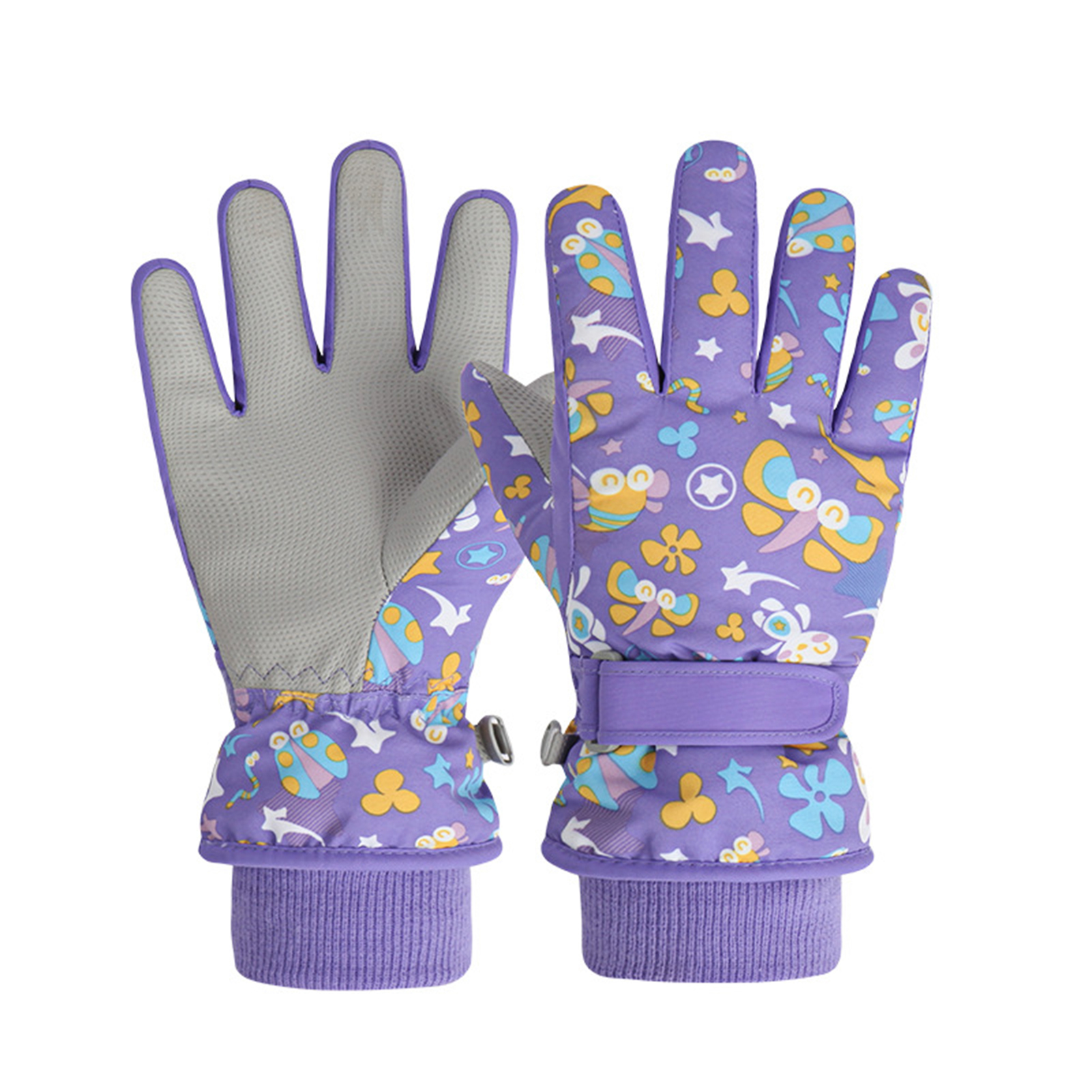 Guantes de esquí para niños y niñas, manoplas impermeables de invierno para la nieve, cálidos, cómodos, estampados bonitos, esquí y snowboard: Purple L