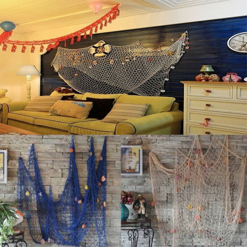 Filet de pêche nautique 100cm x 200cm, autocollant mural décoratif pour bord de mer, fête à la plage, maille de pêche, décor méditerranéen