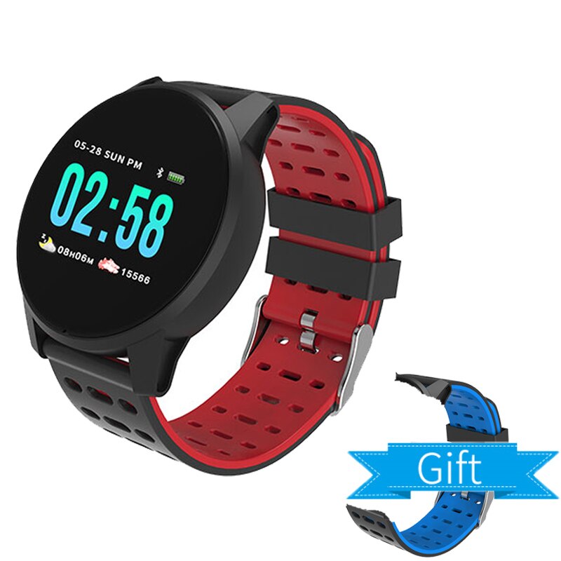 Fitness Tracker Smart Armband Bloeddruk Meting Horloge Hartslagmeter Waterdicht IP67 Smart Band Horloge Vrouwen Mannen: Red and black