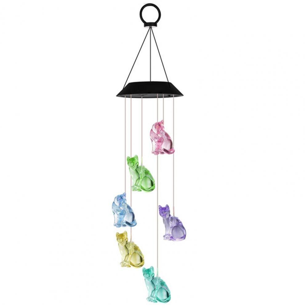 LED Solar Wind Chimes Energy Saving Color Changing Cat Wind Chimes Decoration Lights Garden Yard Patio Porch Wind Bell Lights: Black