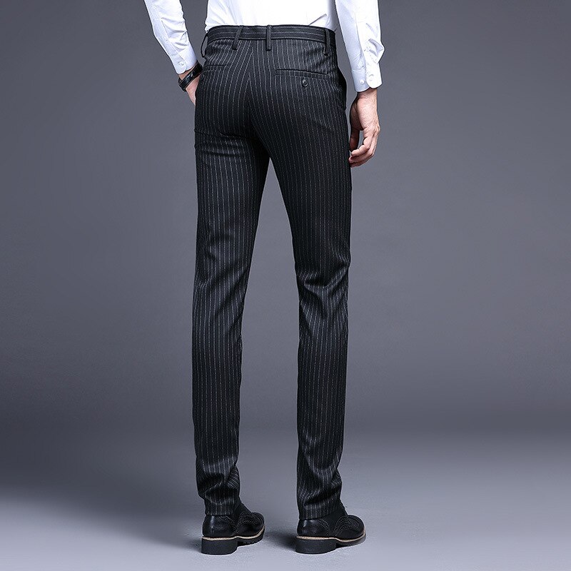 Zomer Gestreept Pak Broek Mannen Grijs Zwart Kleding Business Kantoor Korea Style Regular Fit Mode Jurk Broek Voor Mannen