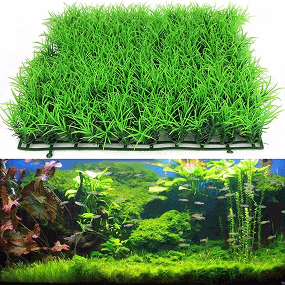 Césped verde de plástico césped planta acuario acuático acuario decoración de paisaje adornos de acuario respetuoso con el medio ambiente Artificial: Default Title