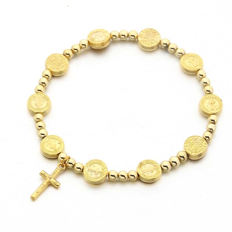 Bracelet croix de jésus, perles dorées, ornement sacré pour noël, décoration d&#39;église catholique, religieux