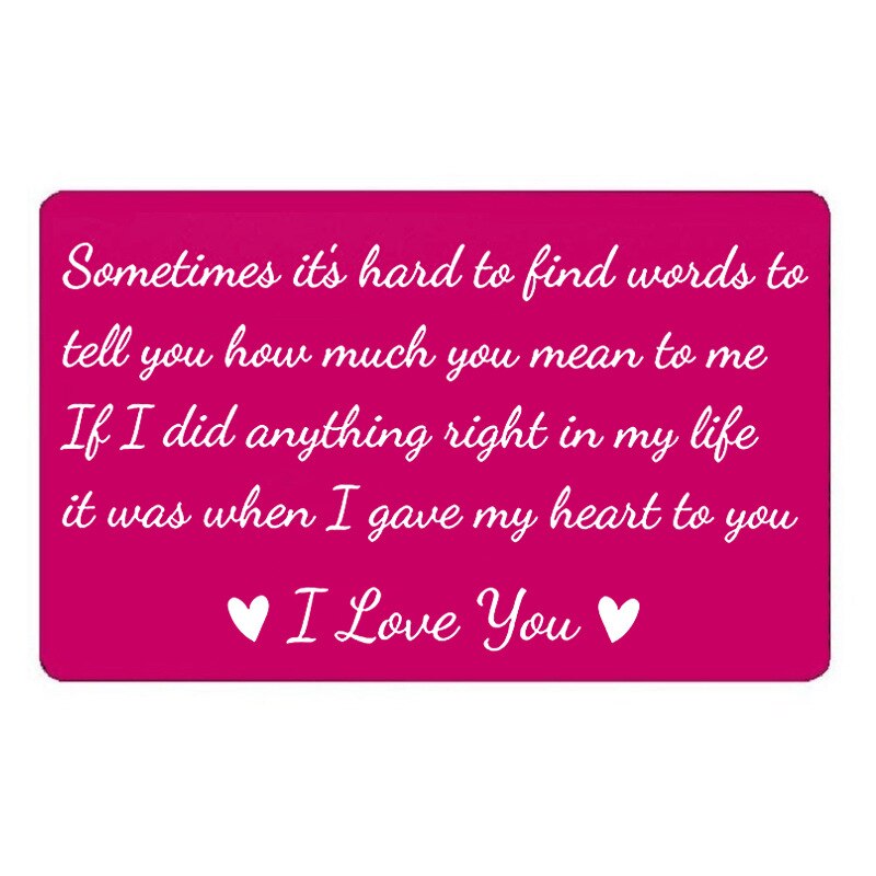 Mini Love Note Boyfriend Engraved Wallet Inserts Permanent Engraving Anniversary party favors for Husband Men: Rose Red
