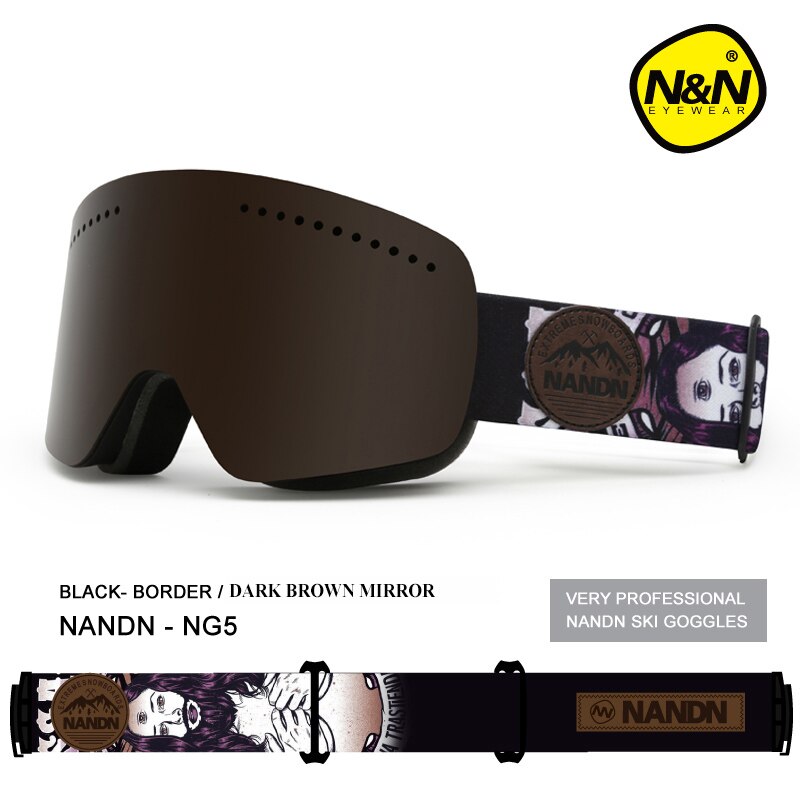 NANDN Ski Goggles Double Layer UV 400 Anti-Fog Ski Mask Glasses Men Women Skiing Snow Snowboard Goggles Multifunction Eyewear: Black Dark Brown