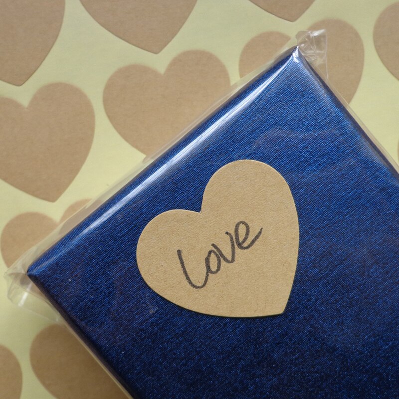 120pcs 3.5x3.5cm Heart Shape Blank Kraft Seal Sticker DIY Multifunction Paper Label DIY Self-adhesive Paper Sticker