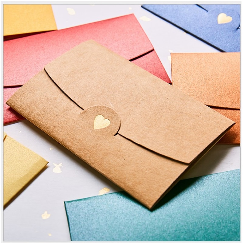 Mini enveloppe vintage et vierge avec perles colorées pour mariage, 40 pièces, invitation, amour, papier, enveloppe dorée de 11 couleurs