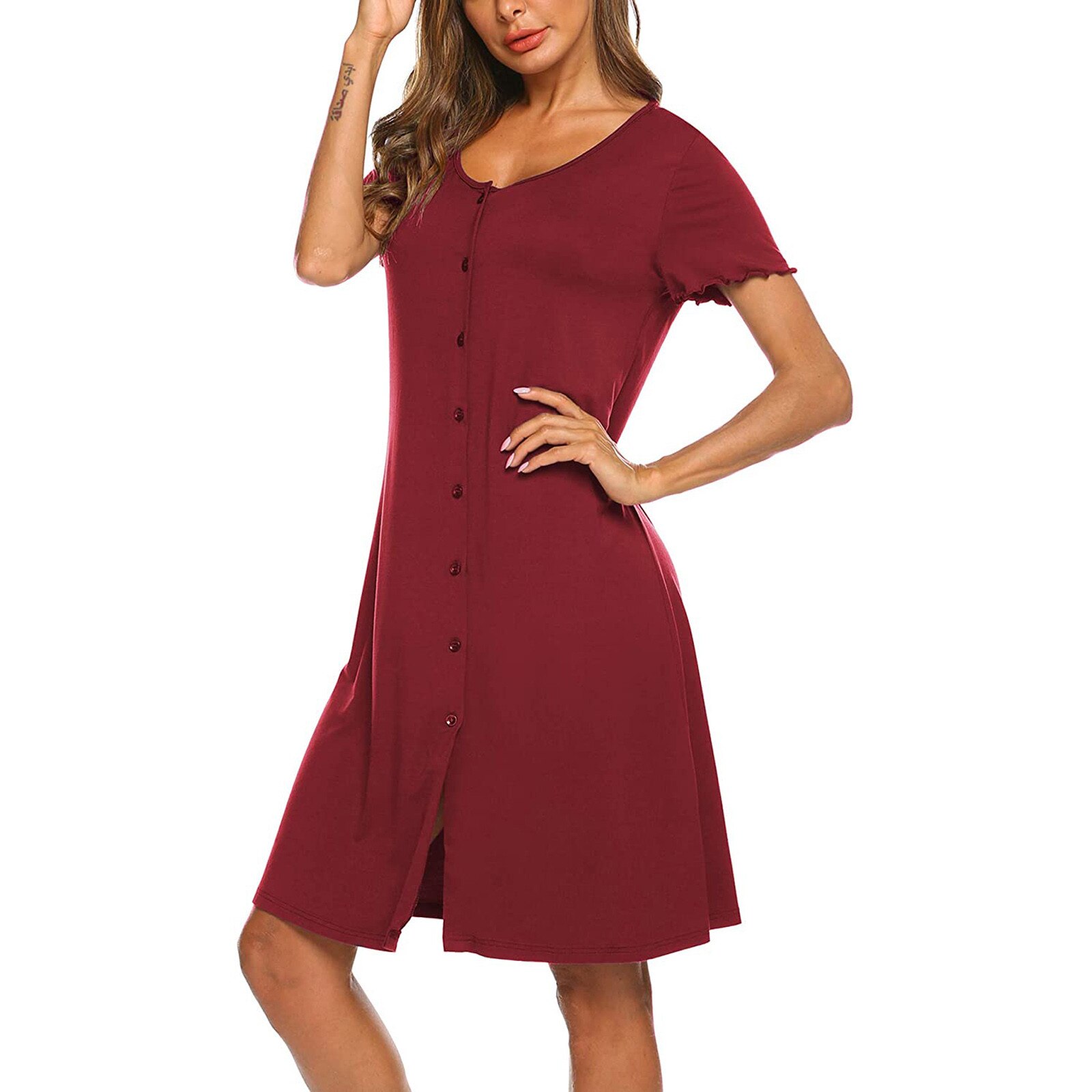 Dress For Pregnant Women O-Neck Solid Buttons Short Sleeve Pregnant Woman Dress Maternity Dress одежда для беременных