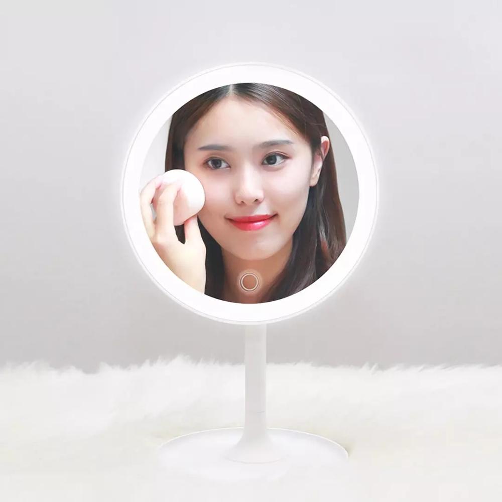 Espejo Xiaomi Mijia DOCO HD para maquillaje, espejo redondo de un lado con luz diurna de 360 °, pantalla táctil de carga USB, brillo ajustable Xiomi