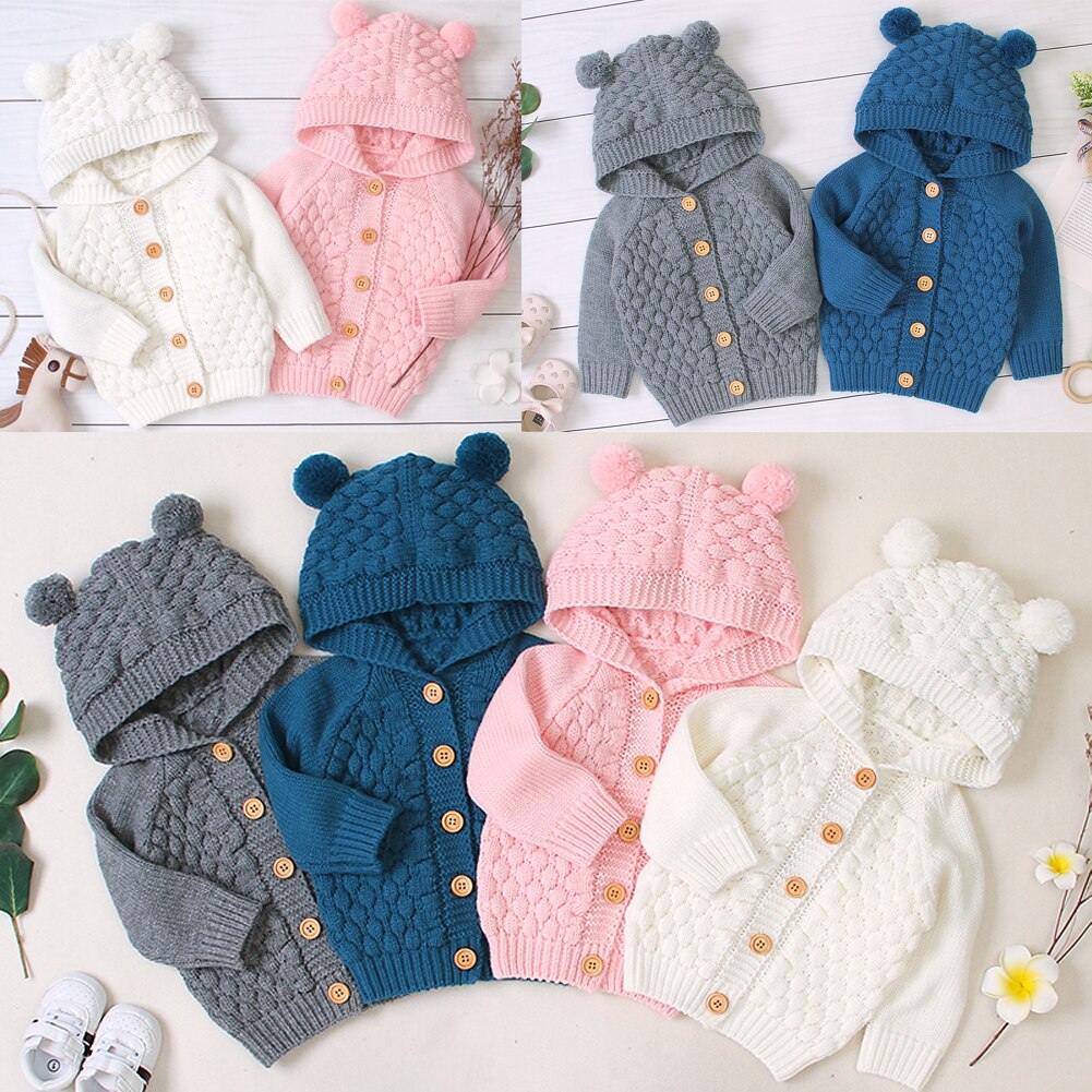 0-24M Leuke Oor Peuter Jongens Meisjes Kids Baby Trui Hooded Knit Warme Jas Bovenkleding
