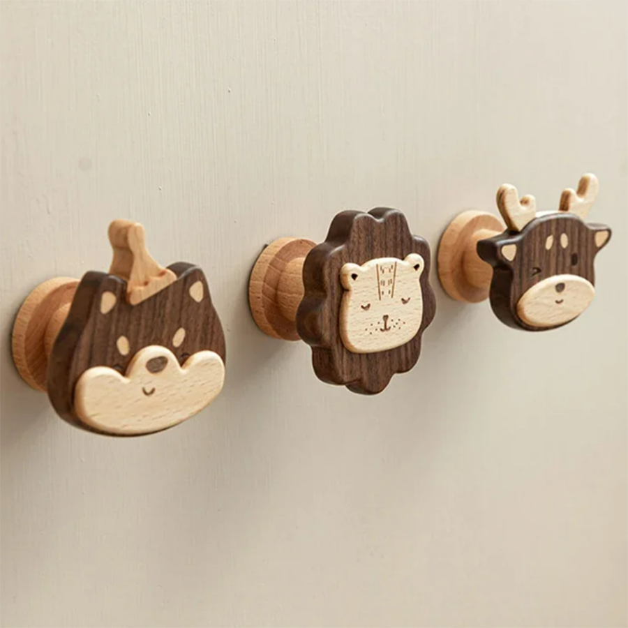 Cartoon Walnoot Houten Haak Beukenhouten Schattige Dierenhaak Garderobehanger Kinderkamer Decor Haak Thuis Keuken Accessoires