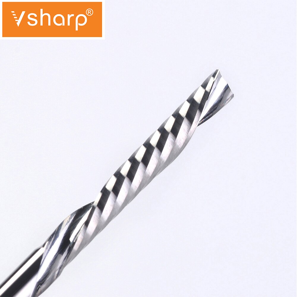 Vsharp – fraise à spirale gauche, tige de 3.175mm, coupe vers le bas, 1 cannelure, fraiseuse CNC, fraises en tungstène, acier acrylique