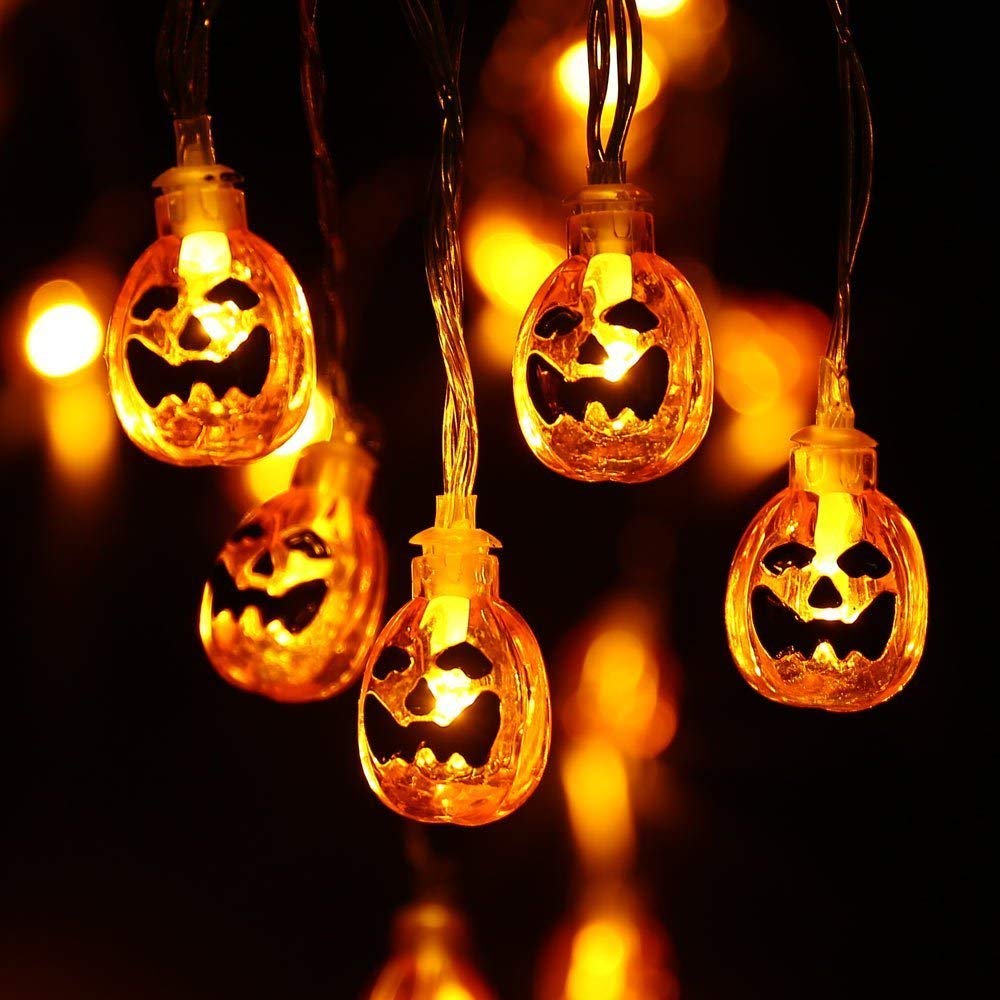 Halloween Lights String 10/20 LED Pumpkin Spider Bat Skull Light Battery Operated for Indoor Outdoor Party Decorations: Acrylic Pumpkin / 3M 20leds