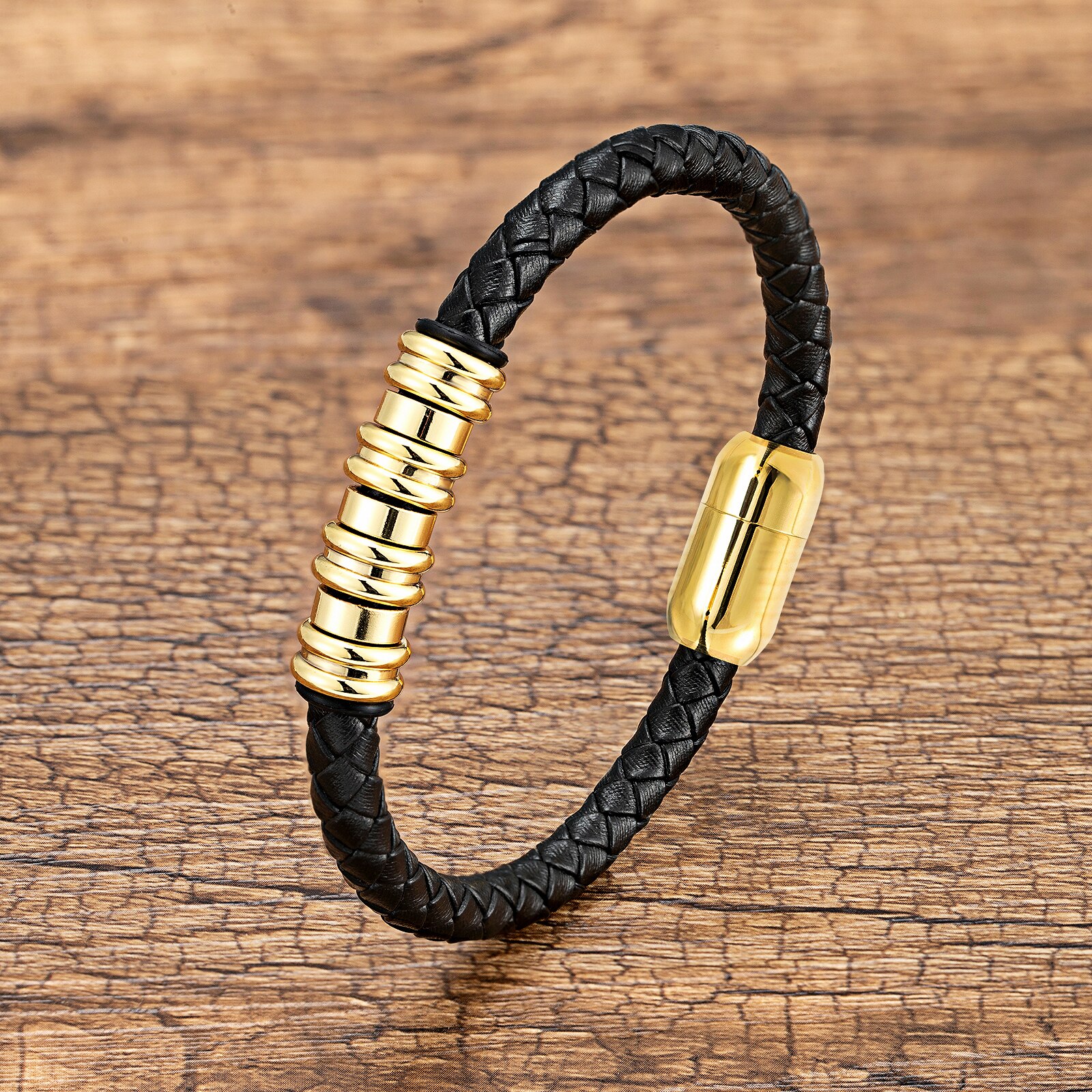 Yishucha Klassieke Stijl Eenvoudige Gevlochten Lederen Armbanden Voor Man Rvs Magnetische Armbanden Mode Mannen Sieraden