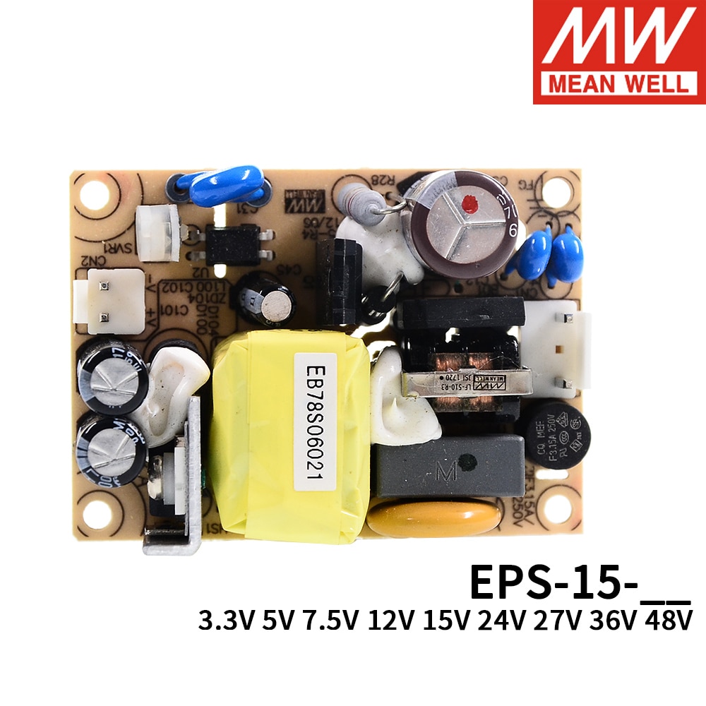 Meanwell eps -15 single output psu open frame ac-dc strømforsyning 15w 3.3v 5v 7.5v 12v 15v 24v 27v 36v 48v 1a 2a 3a mini størrelse