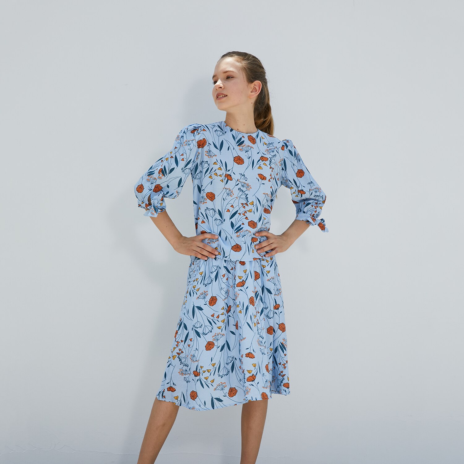 Teen Girls Floral Summer Clothes Set 2022 Big Girl Top Skirt with Cotton Lining Bow Soft Elastic Waist Sister,#7007