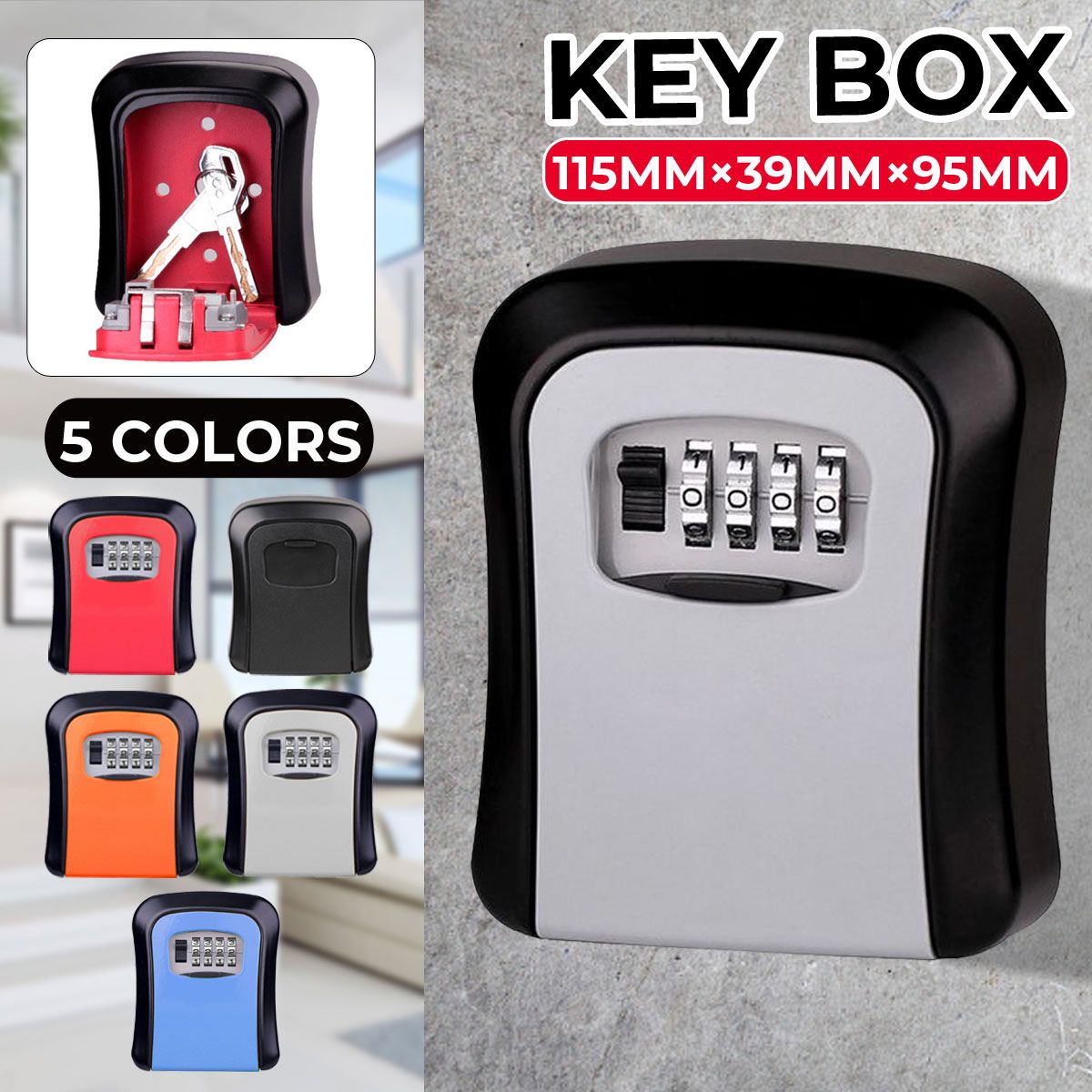Safe Box Weatherproof 4 Digit Combination Outdoor Key Security Storage Case Key Lock Box Wall Mounted Aluminum Alloy Key