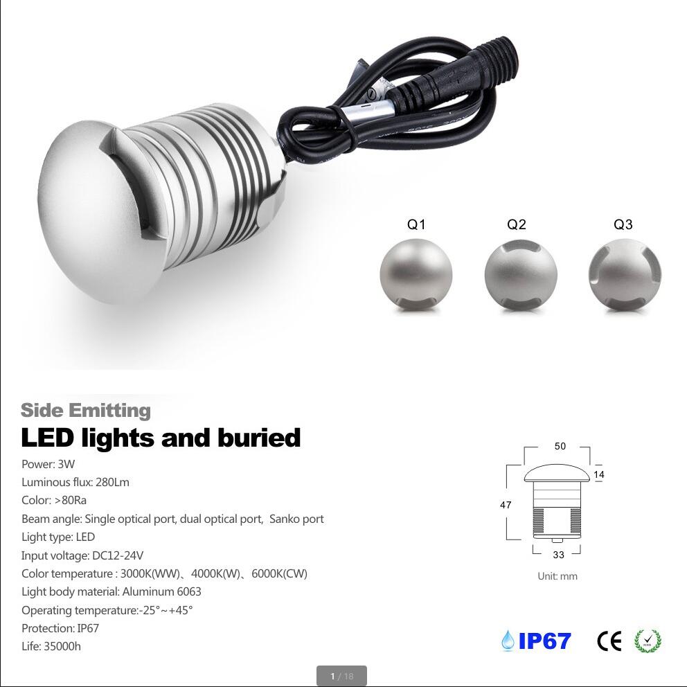 ledet underjordisk lampe 3w 12v ip67 utendørs innfelt dekkgulv bakken få øye på belysning inground uplight innkjørsel betong utlegger lys