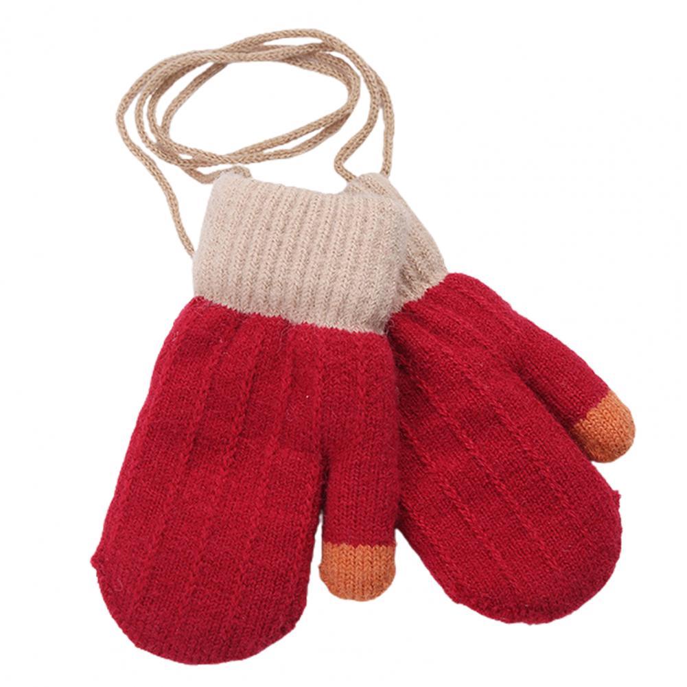 Kids Winter Double Layer Dikke Warm Volledige Vinger Stiksels Gebreide Handschoenen Wanten