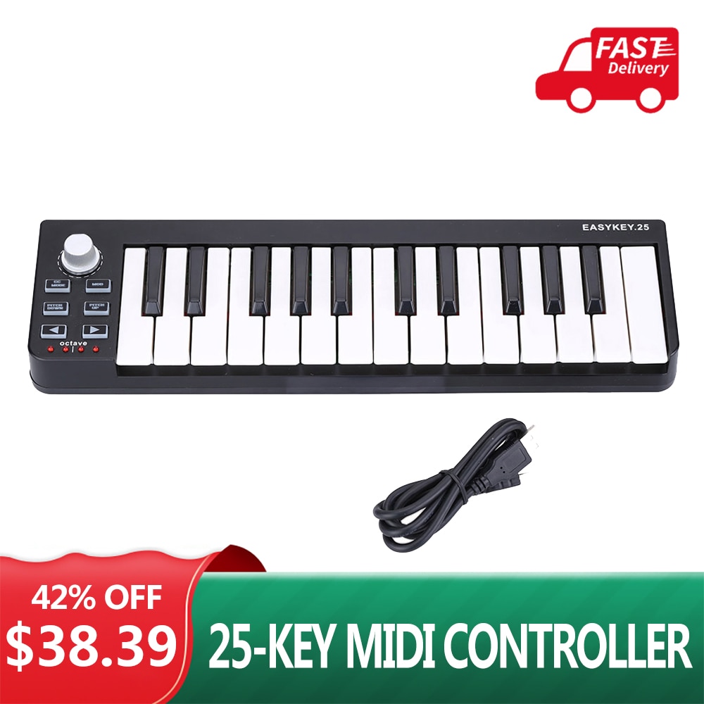 Worlde Easykey.25 Portable Keyboard Mini 25-Key USB MIDI Controller with 4 Programmable Memory Banks &amp; 6 Control Buttons