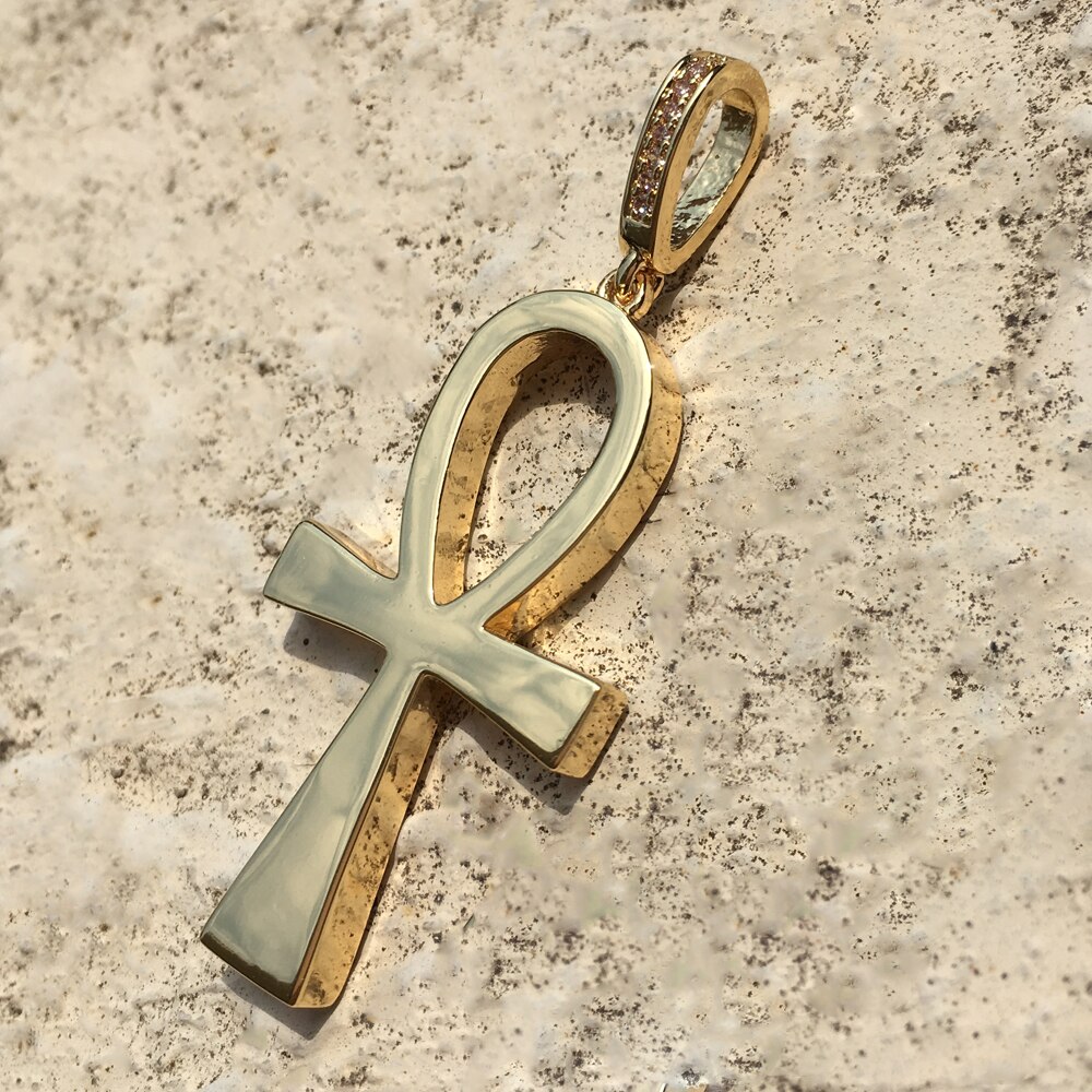Langtidsholdbare micro pave cz buddha vedhæng halskæde guld kors hip hop smykker til mænd og kvinder jul: Almindeligt ankh kors