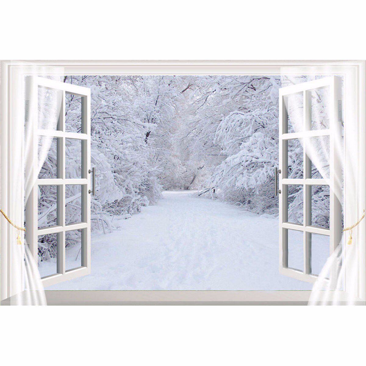 5x7FT Vinyl Winter Window Sneeuw Bos Fotografie Achtergrond Fotografische Achtergrond Foto Studio Scheuten Papier Board Prop