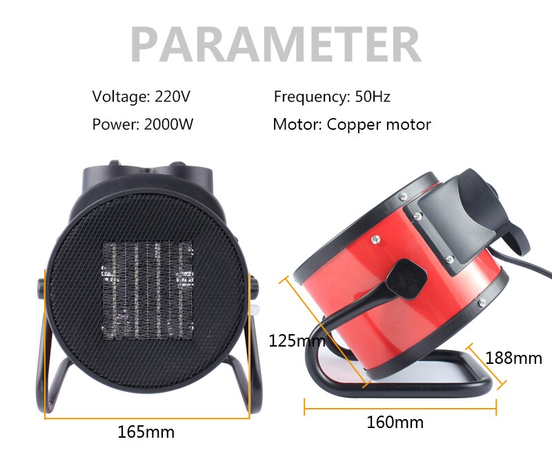 Portable Industrial Electric Heater Thermostat Air Warmer Radiator Room Heater 2KW Fast Heat 3 Gear Adjust Overheat Protection