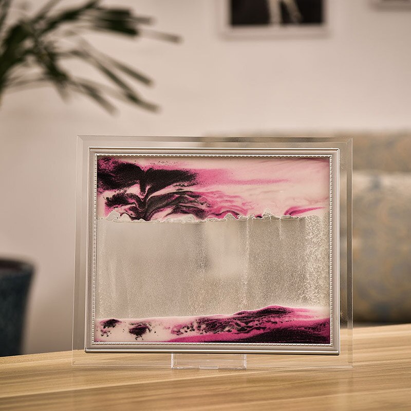 3d dynamisk strømmende grus sand maleri gennemsigtigt glas ramme tegning landskab jan 88