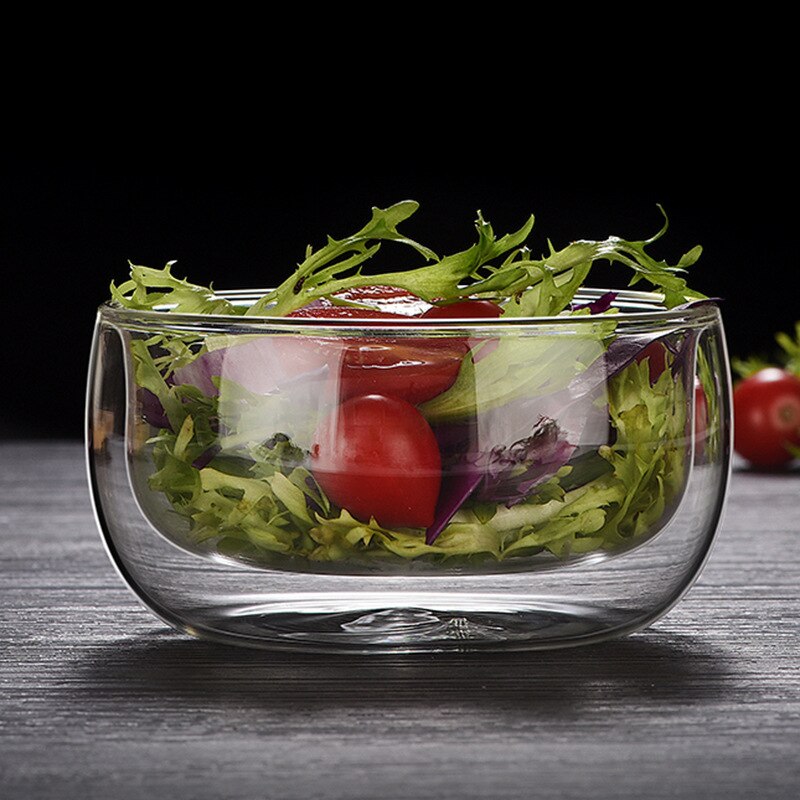 Hoge Temperatuur Weerstand Double Wall Kom Hittebestendige Glas Servies Transparante Vruchten Salade Instant Noedels Bowls