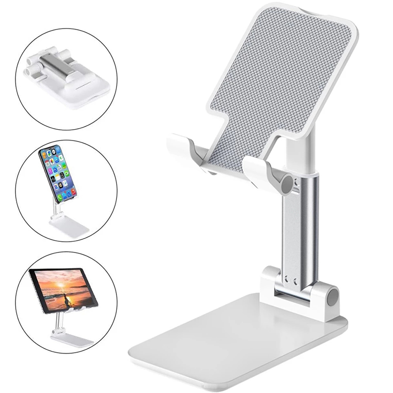 Foldable Mobile Phone Stand Adjustable Desktop Tablet Holder Universal Table Cell Phone Stand Desktop Bracket For iPhone Xiaomi: WHITE