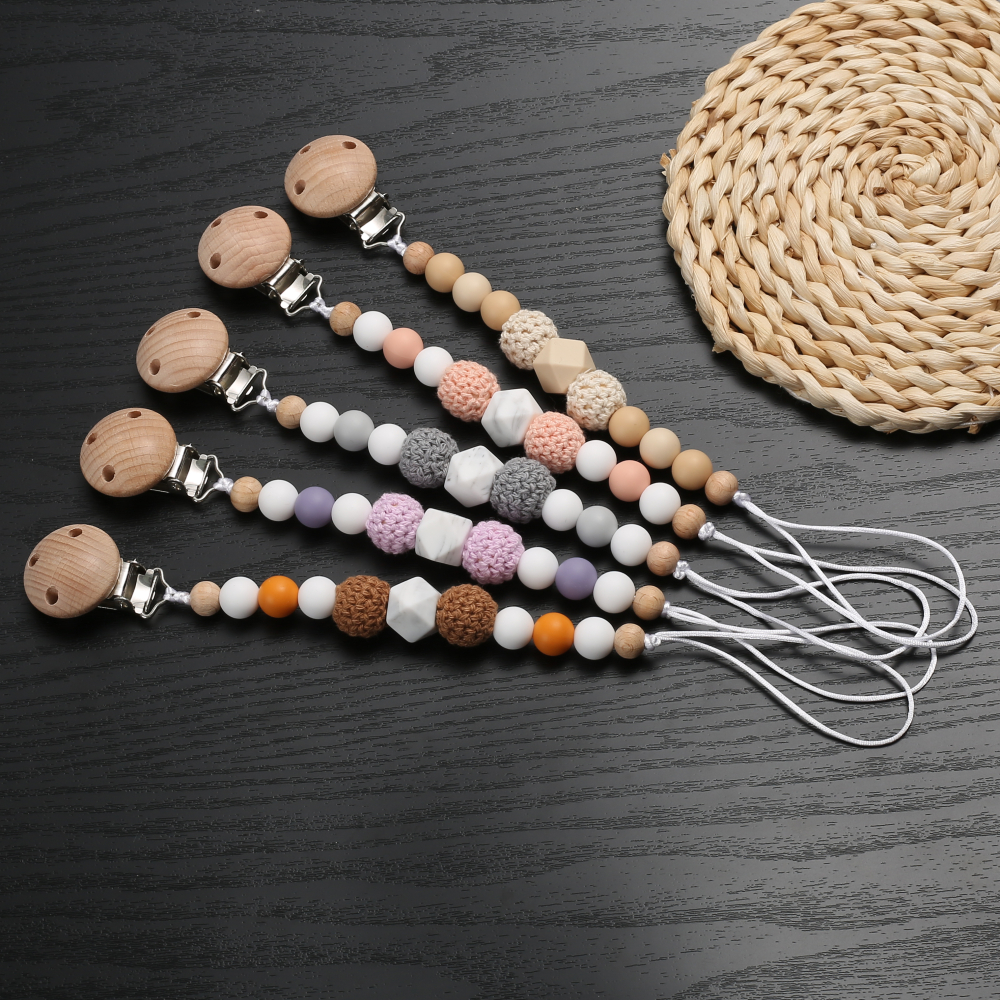 Holz Filz Ball Baby Schnuller Kette Buche Schnuller Nippel Clips Für Silikon Perlen Schnuller Halfter Kette Pflege Kauen Spielzeug Dusche