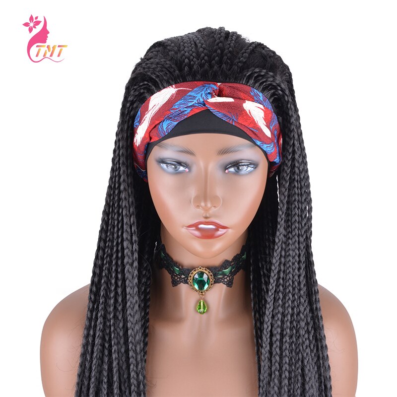 Braided Wigs With Headband Full Synthetic Wig Box Braids Wig Headband Wigs For Women Easy to Wear
