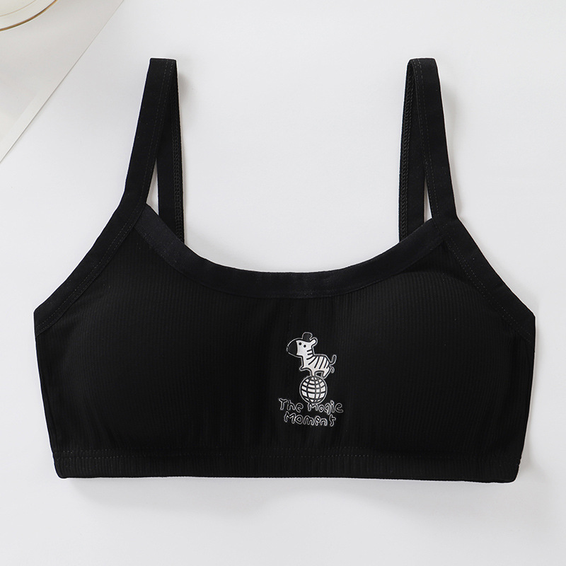 5 Color Girl Sport Bra Fitness Gym Kids Bra Without Steel Rim Puberty Teens Vest Thin Strap Underwear Training Bra: Black