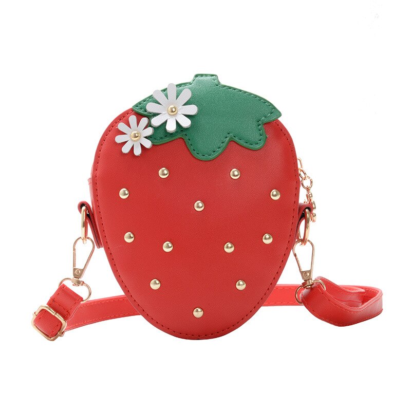 PU Leather Girls Coin Purse Lovely Children Strawberry Rivet Crossbody Bags Cute Baby Accessories Mini Wallet Kids